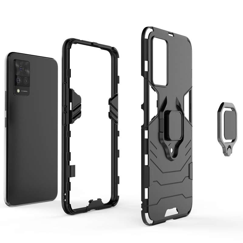 For vivo V21 Shockproof PC + TPU Protective Case with Magnetic Ring Holder(Black)