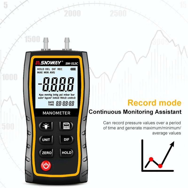SNDWAY SW512 High Precision Digital Positive and Negative Differential Pressure Tester