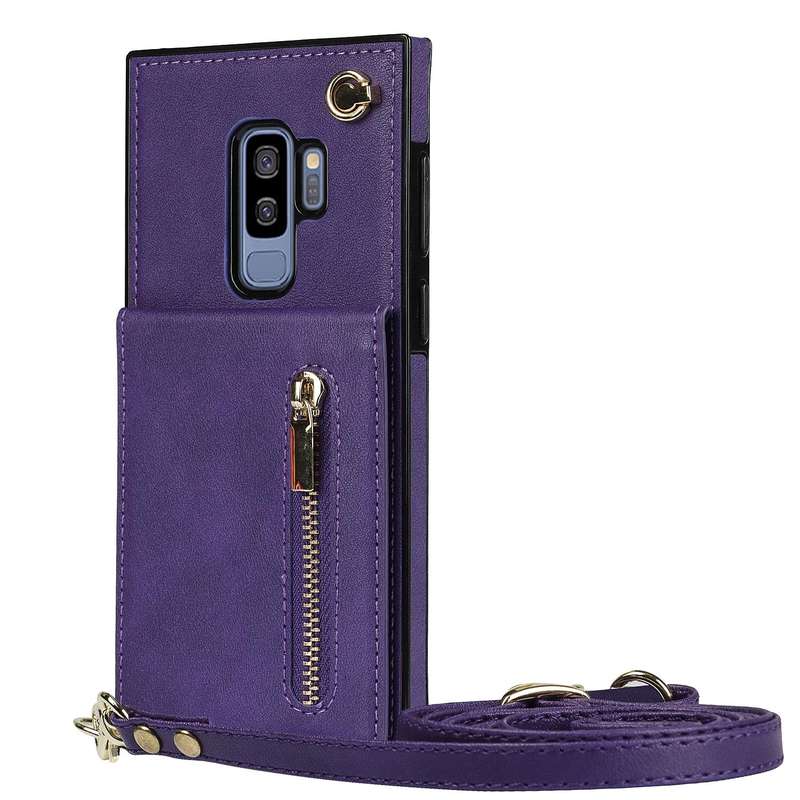 For Samsung Galaxy S9 Plus Cross-body Zipper Square TPU+PU Back Cover Case with Holder & Card Slo...