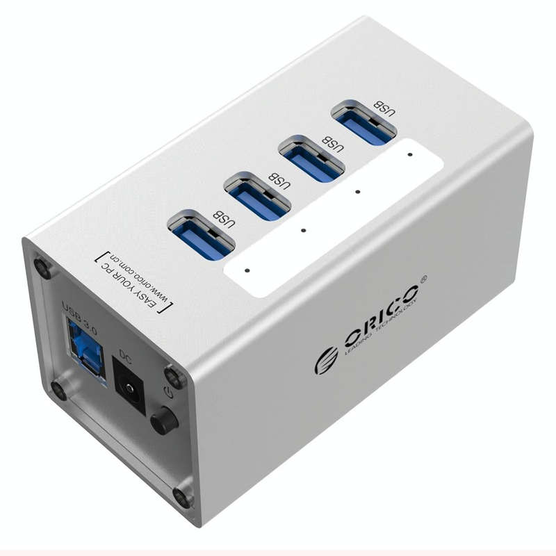 ORICO A3H4 Aluminum High Speed 4 Ports USB 3.0 HUB with 12V/2.5A Power Supply for Laptops(Silver)