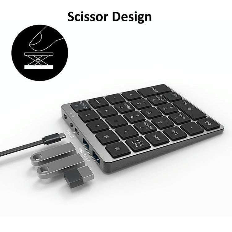 N970 Pro Dual Modes Aluminum Alloy Rechargeable Wireless Bluetooth Numeric Keyboard with USB HUB ...