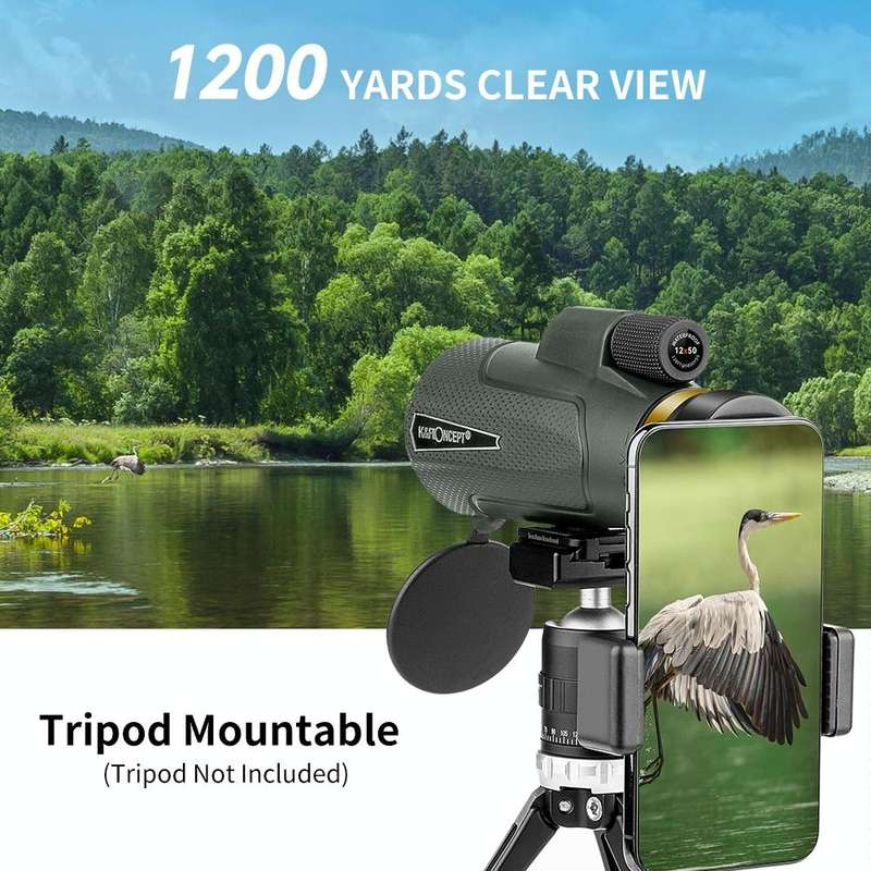 KF33.013 K&F Concept 12X50 Monoculars Adults High Power Monocular Telescope With Smartphone Adapter