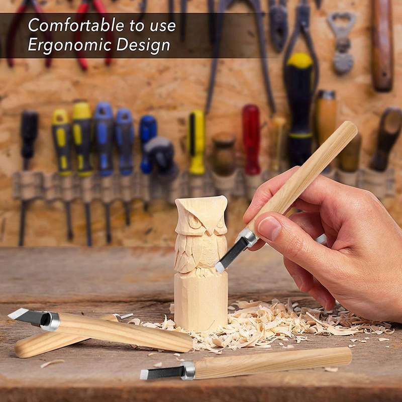 12 PCS / Set Assorted Wood Carving Tools Set with Stainless Steel Blade and Wood Handle