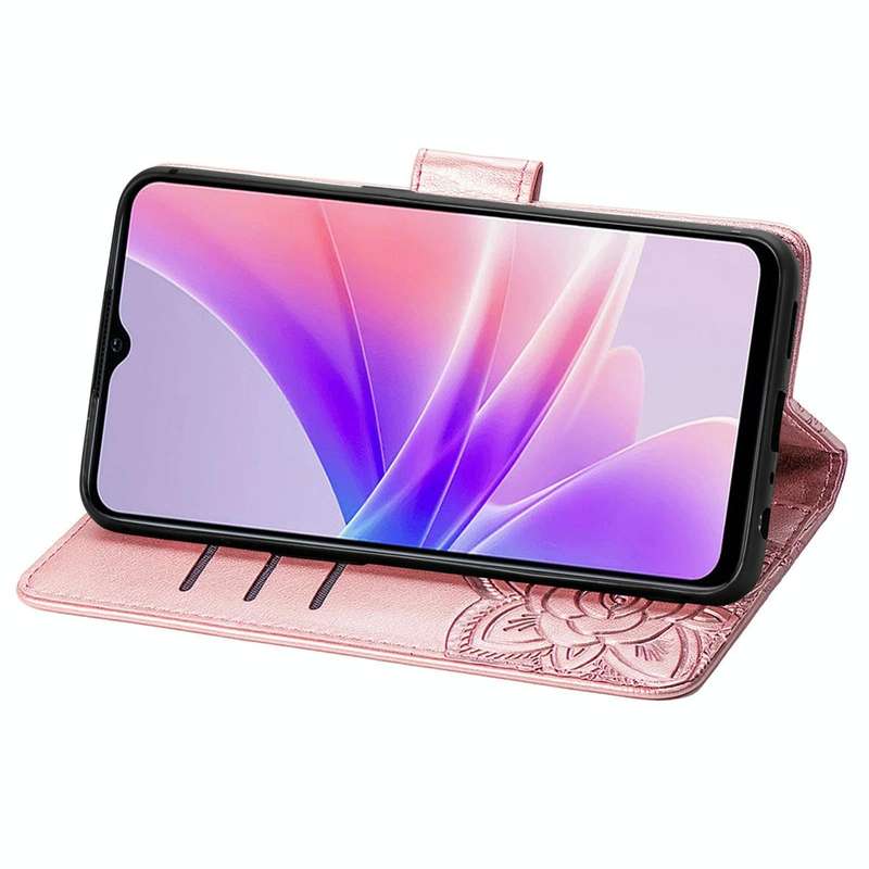 For OPPO A77 Butterfly Love Flower Embossed Flip Leather Phone Case(Rose Gold)
