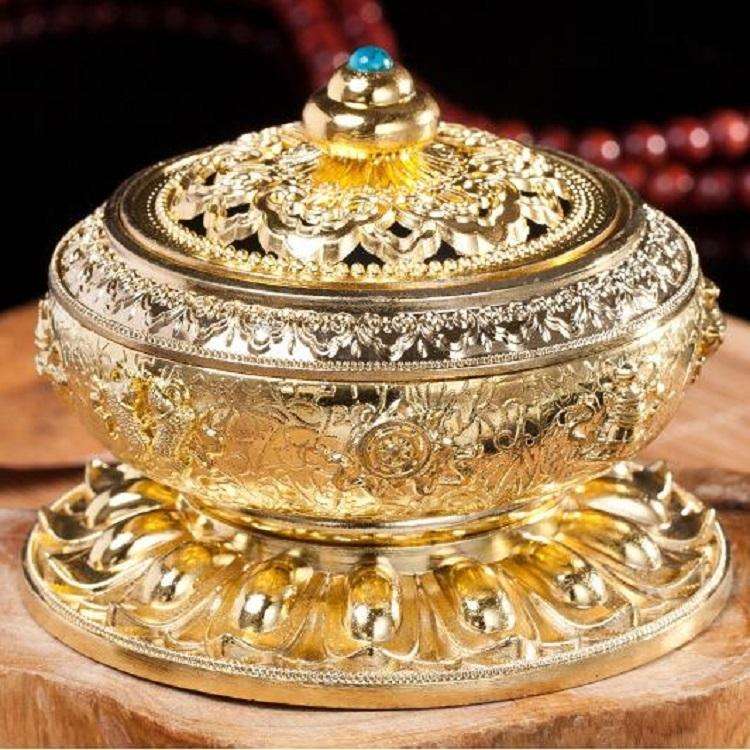Eight Treasure Incense Burner Homeware Incense Burner Decoration, Size:Mdeium(Gold)