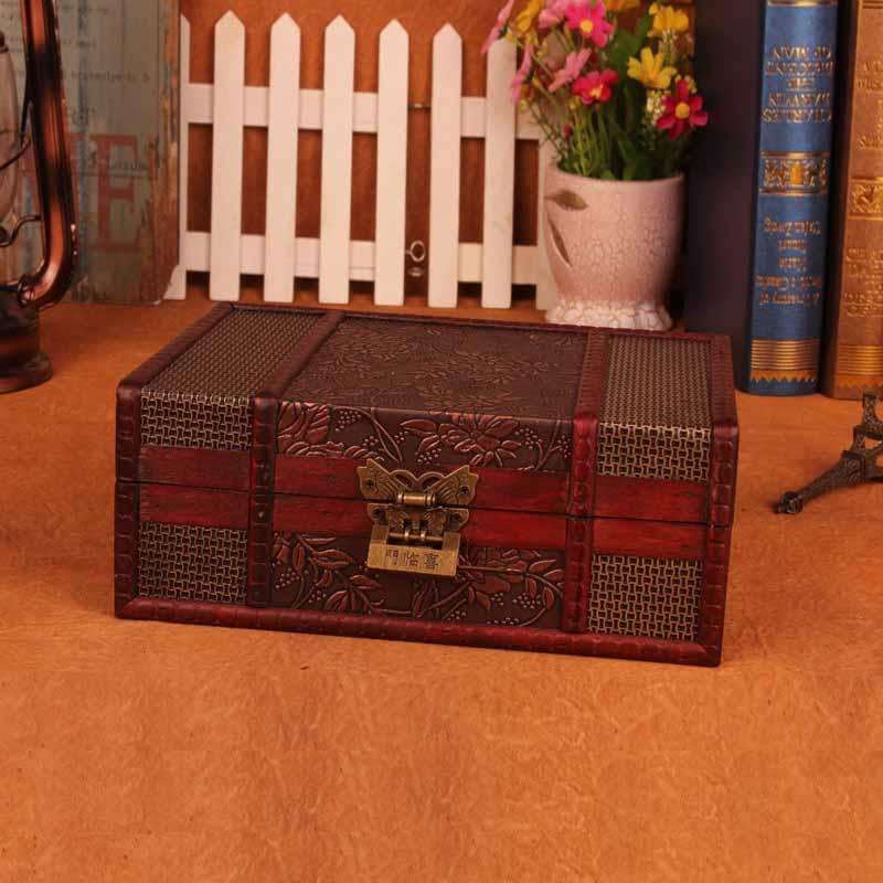 Desktop Book Finishing Retro Box Wooden Jewelry Storage Box With Lock, Size: 23cmx16cmx9.5cm(Grap...