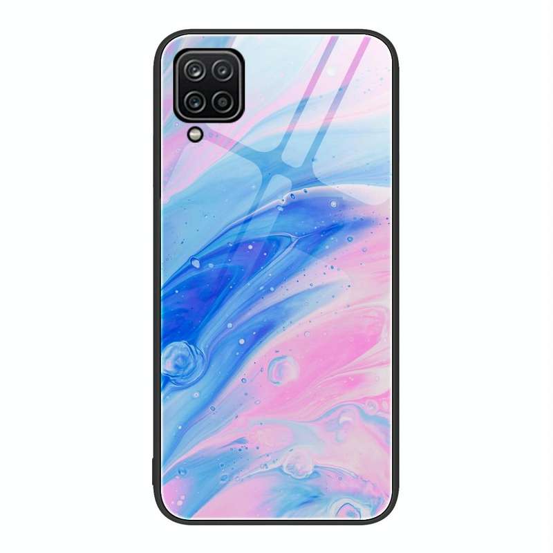 For Samsung Galaxy A12 5G Marble Pattern Glass Protective Phone Case(Pink)