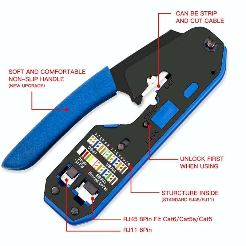 Rj45 Crystal Head 8P6P Network Tool With Stripping Wire Extrusion Crimping Wire Cable Pliers