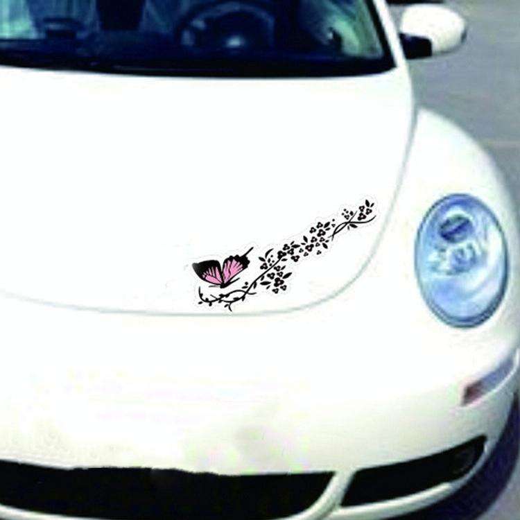 2 Pairs R729 Butterfly Flower Car Sticker Butterfly Love Flower Personality Engine Cover Body Dec...