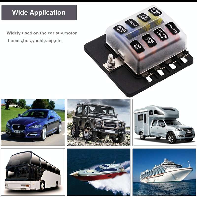 1 in 8 Out Fuse Box PC Terminal Block Fuse Holder Kits with LED Warning Indicator for Auto Car Tr...