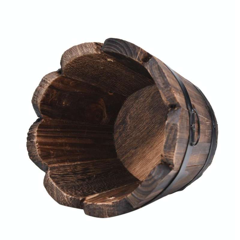 Balcony Vegetable Succulent Carbonized Wood Flower Pot Retro Small Wooden Bucket Home Decoration,...