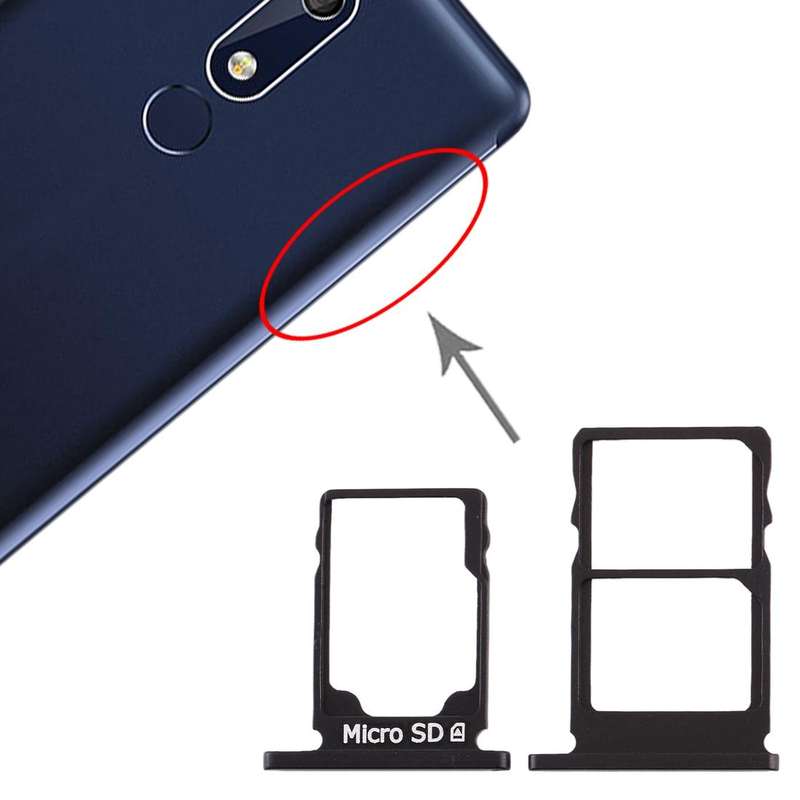 SIM Card Tray + SIM Card Tray + Micro SD Card Tray for Nokia 5.1 TA-1075 (Black)