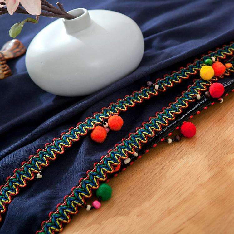 New Fashion European Ethnic Style Colorful Ball Tassel Cotton Tablecloth