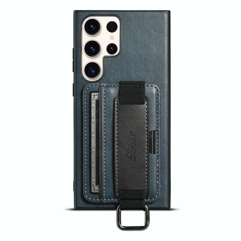 For Samsung Galaxy S23 Ultra 5G Suteni H13 Card Wallet Wrist Strap Holder PU Phone Case(Blue)