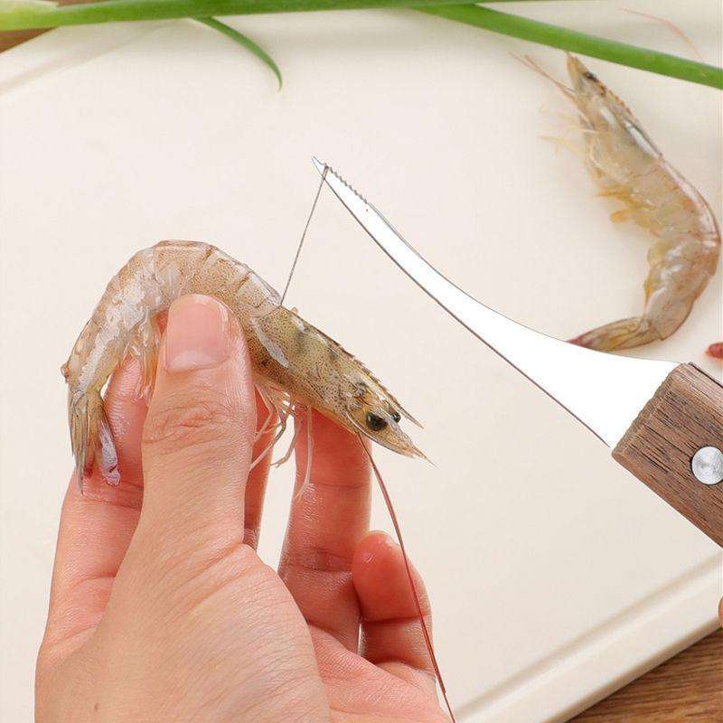 Stainless Steel Wooden Handle Shrimp Line Back Cutter