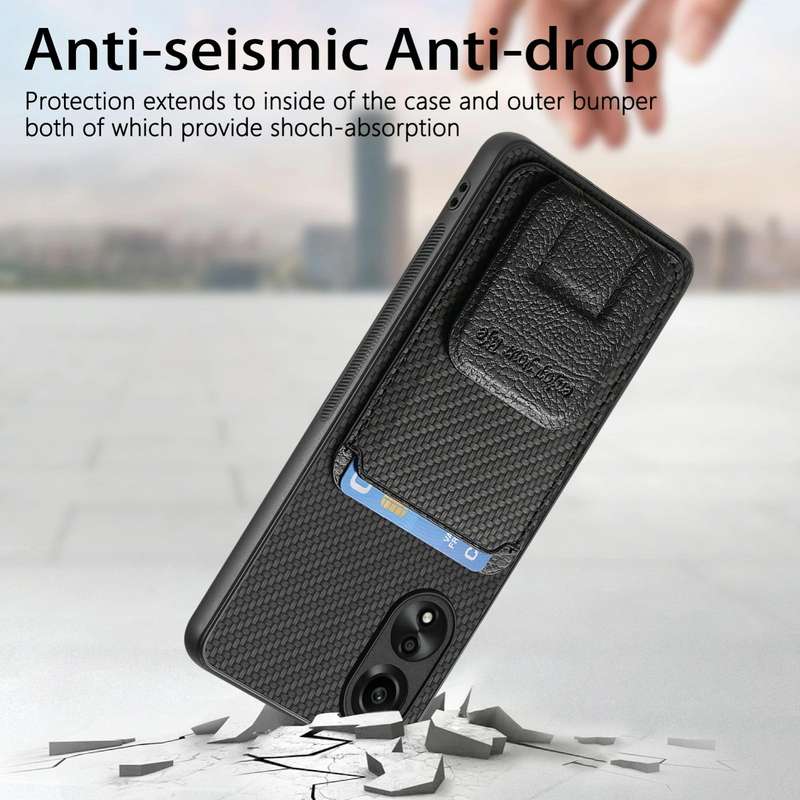 For OPPO Reno8 5G Carbon Fiber Card Bag Fold Stand Phone Case(Black)