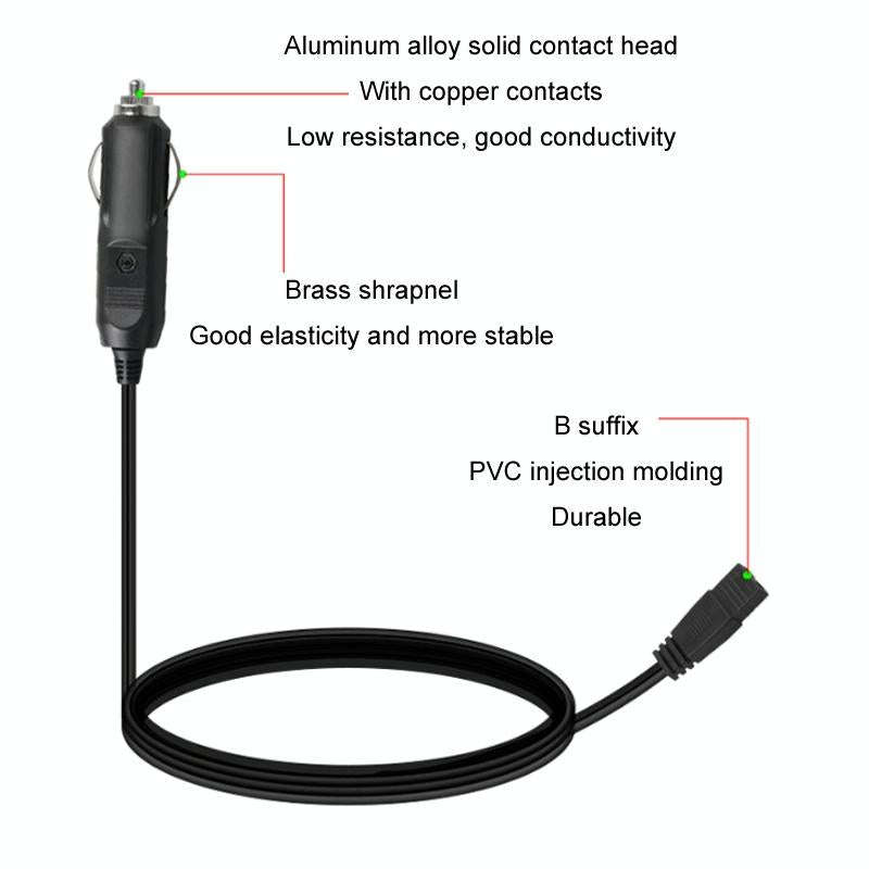 12V/24V Car Refrigerator Cable B Suffix Cigarette Lighter Plug Power Cord, Length: 3m With Switch