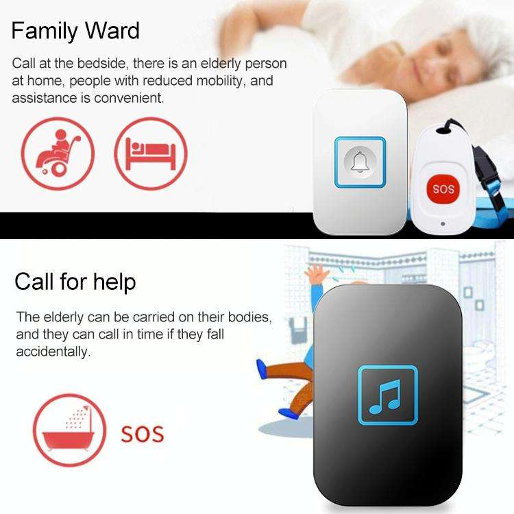 CACAZI C86 Wireless SOS Pager Doorbell Old man Child Emergency Alarm Remote Call Bell, US Plug(Bl...