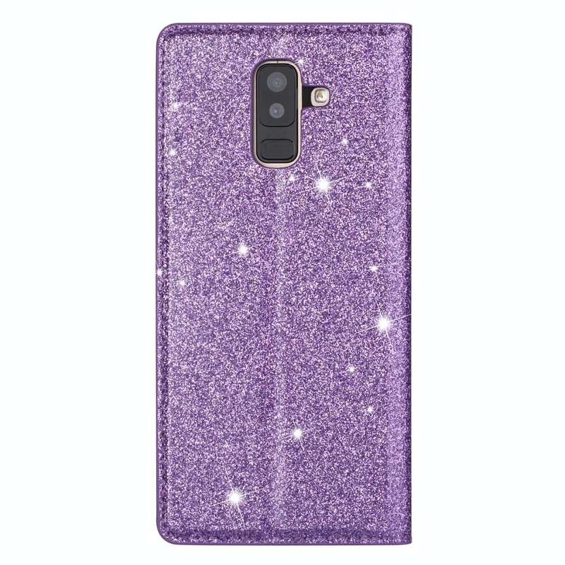 For Samsung Galaxy A6+ / J8 (2018) Ultrathin Glitter Magnetic Horizontal Flip Leather Case with H...