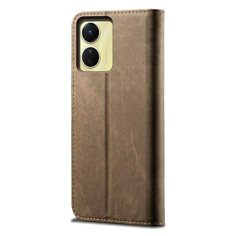 For vivo Y16 4G Global/Y02s 4G Global Denim Texture Leather Phone Case(Khaki)
