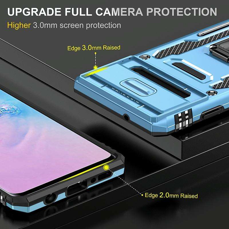 For Samsung Galaxy S10 Armor PC + TPU Camera Shield Phone Case(Light Blue)