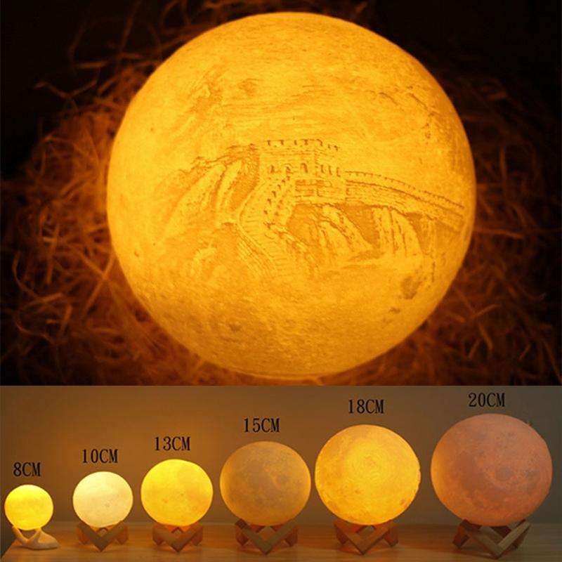 Customized Touch Switch 2-color 3D Print Moon Lamp USB Charging Energy-saving LED Night Light wit...