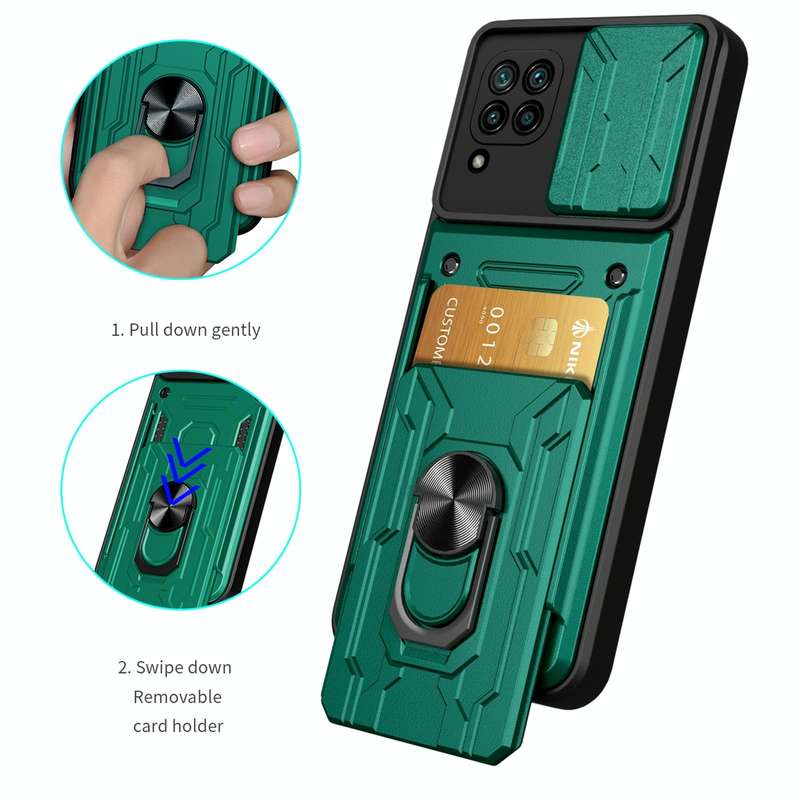 For Huawei P40 Lite Sliding Camshield Card Phone Case(Dark Green)