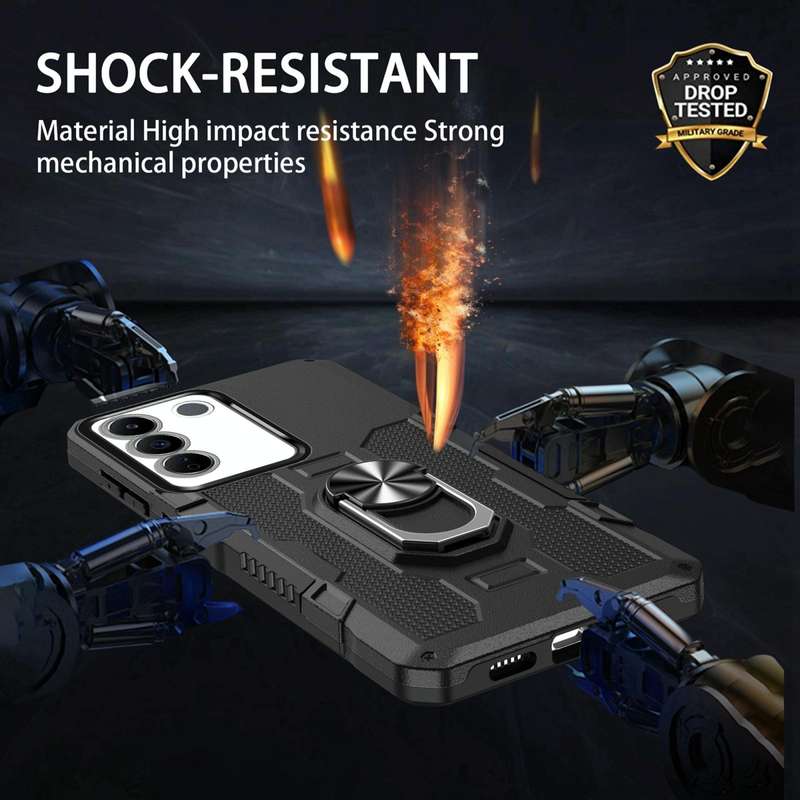 For vivo V27e Ring Holder Armor Hybrid Phone Case(Black)