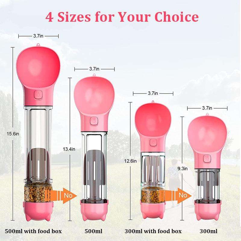 3 in 1 Leakproof Outdoor Dog Water Fountain Portable Pet Drinking Bottle, Size: 300ml+Food Box(Pink)