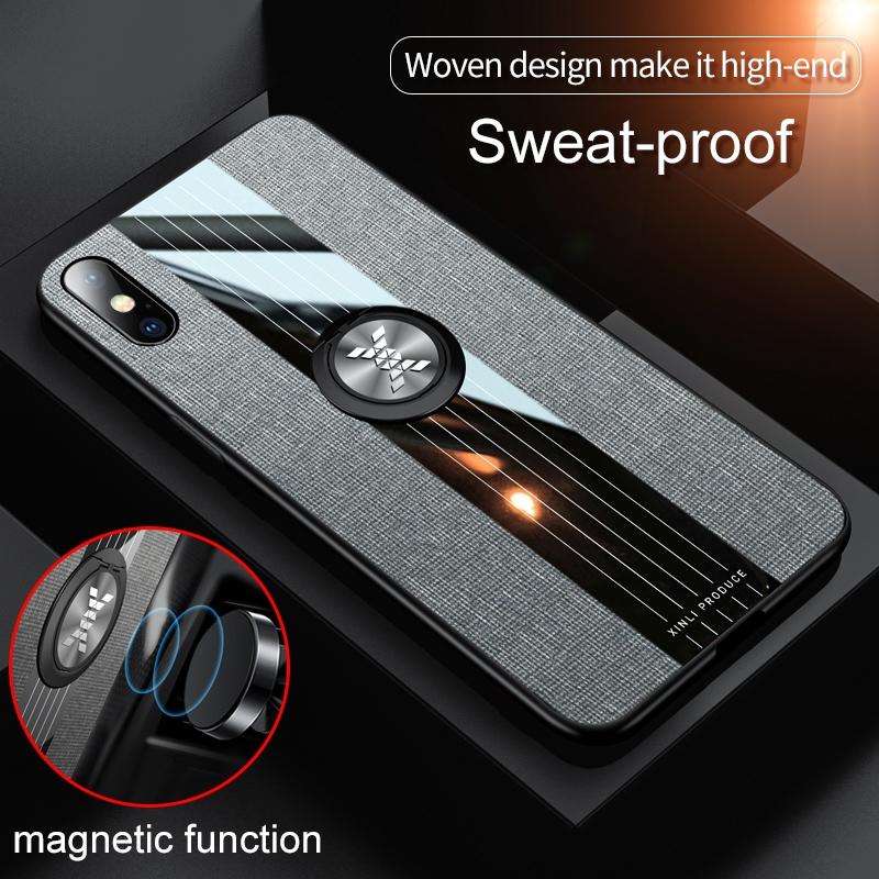For iPhone X / XS XINLI Stitching Cloth Texture Shockproof TPU Protective Case with Ring Holder(B...