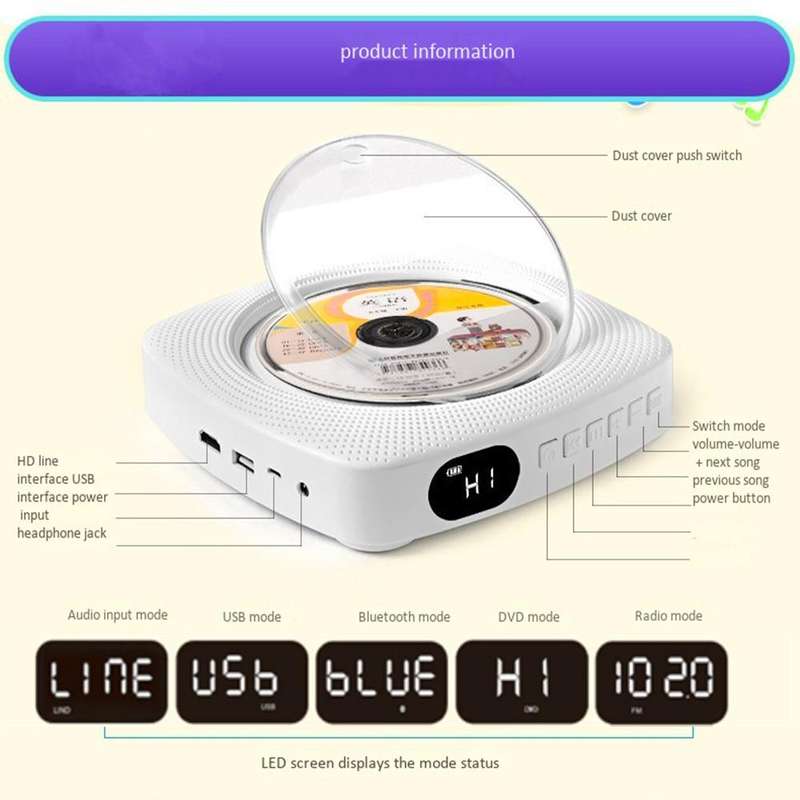 Kecag KC-609 Wall Mounted Home DVD Player Bluetooth CD Player, Specification:CD Version +Not Conn...