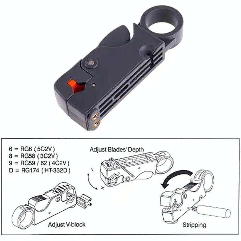 Rotary Coaxial Cable Wire Stripping Stripper Cutter Stripper for RG-59 / 6 / 58 Network Tool Comp...