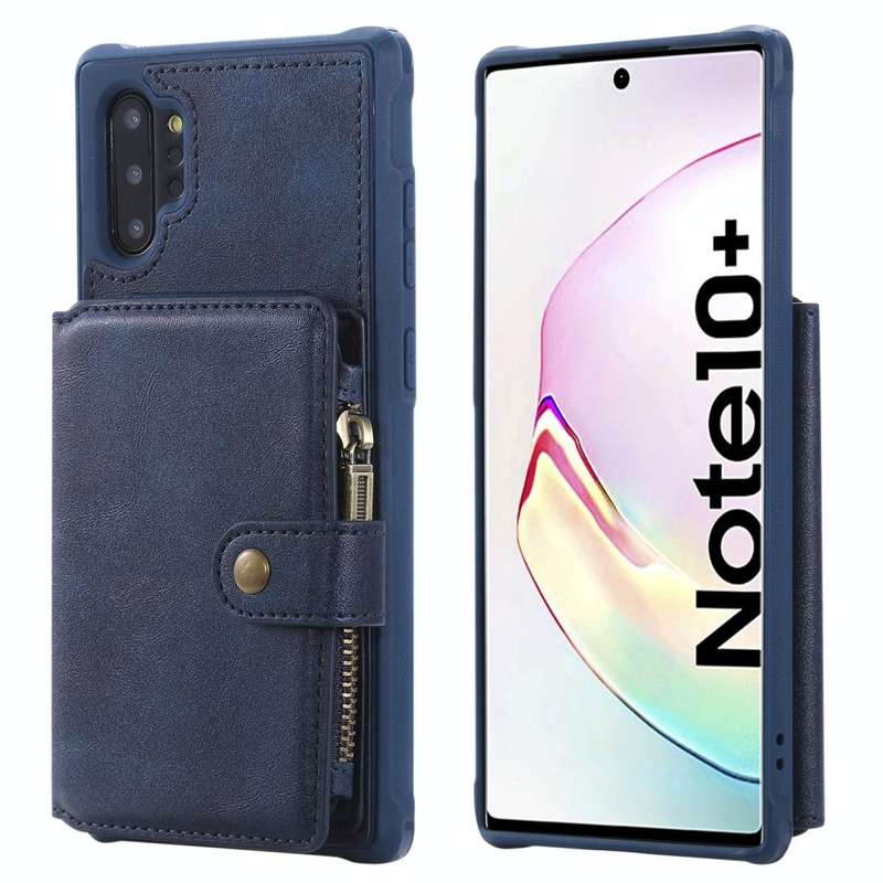 For Galaxy Note 10 Plus Zipper Shockproof Protective Case with Card Slots & Bracket & Photo Holde...