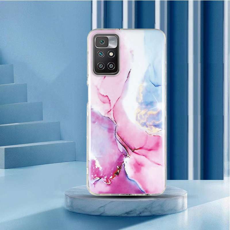 For Xiaomi Redmi 10 IMD Marble Pattern TPU Phone Case(Pink Blue)
