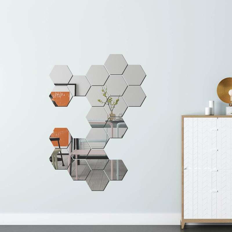 Ym300 16 PCS / Set Home Personal Wall Stickers DIY Acrylic Wall Decorative Mirror(Quartet Black)