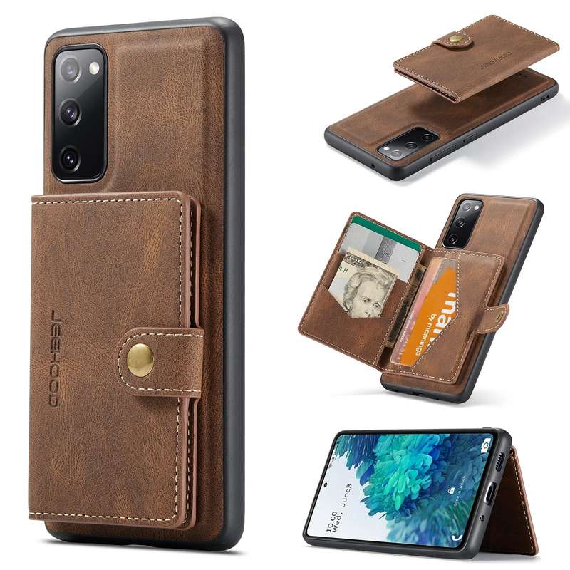 For Samsung Galaxy S20 FE JEEHOOD Retro Magnetic Detachable Protective Case with Wallet & Card Sl...