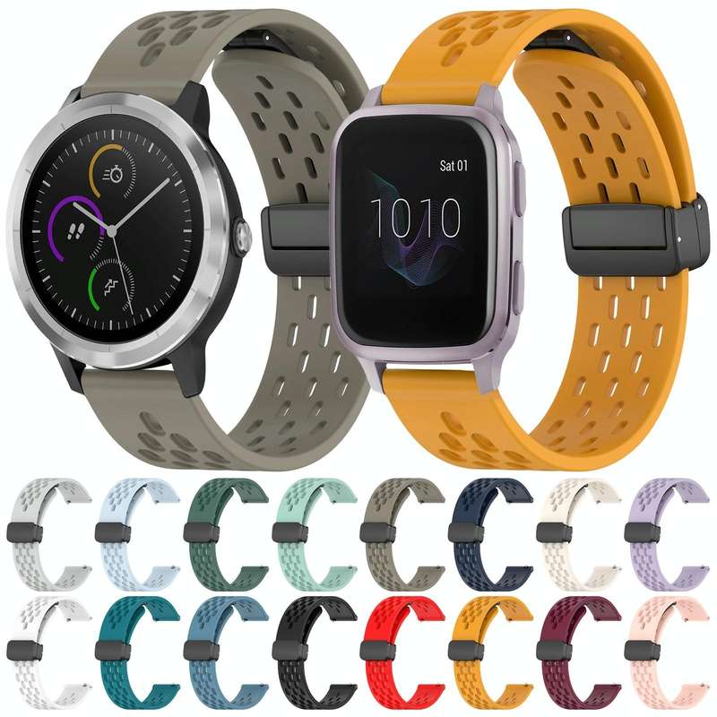 For Garmin Forerunner 55 20mm Folding Magnetic Clasp Silicone Watch Band(Black)