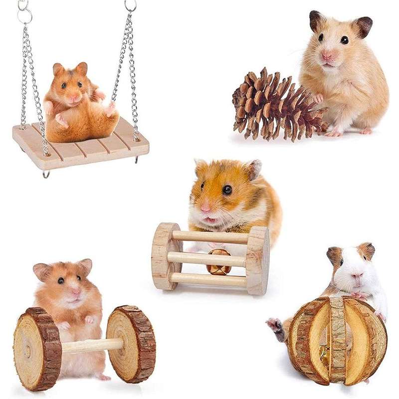 11 PCS / Set Hamster Toy Pet Rabbit Guinea Pig Parrot Play Grinding Wood Toys