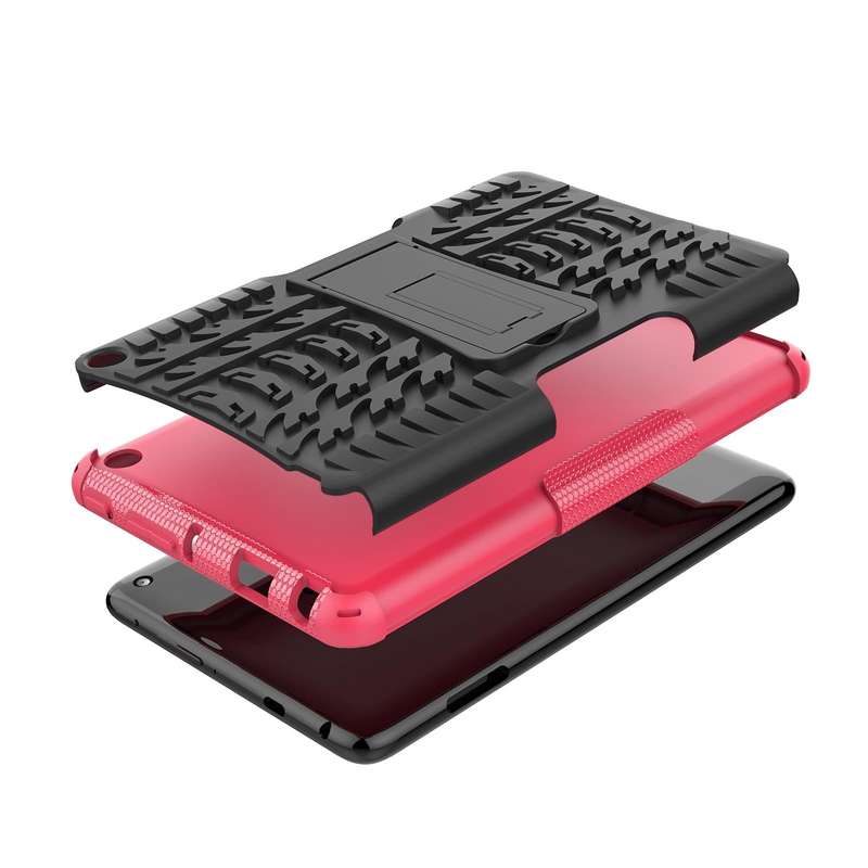 For Amazon Kindle Fire 7 2022 Tire Texture TPU + PC Tablet Case with Holder(Pink)
