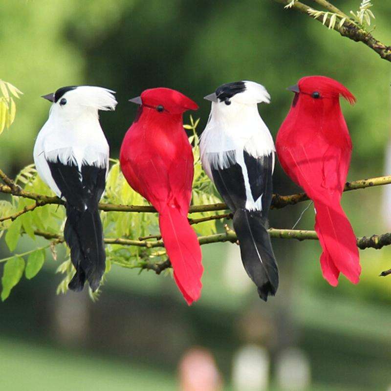 Real Feather Simulation Bird Horticultural Decoration Bird Craft Foam Bird(White)