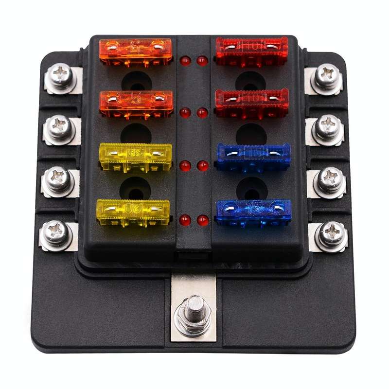 1 in 8 Out Fuse Box Screw Terminal Section Fuse Holder Kits with LED Warning Indicator for Auto C...