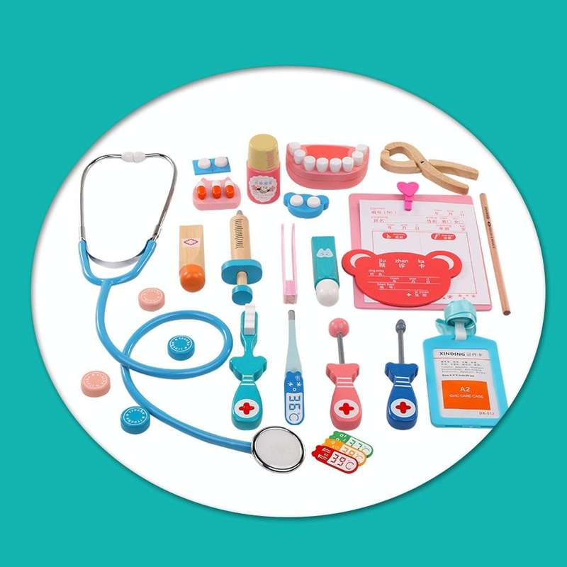 Wooden Child Early Learning Puzzle Doctor Role Playing Game Toy Bag Set