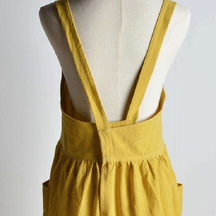 High Waist Cotton Linen Solid Color Apron(Almond)