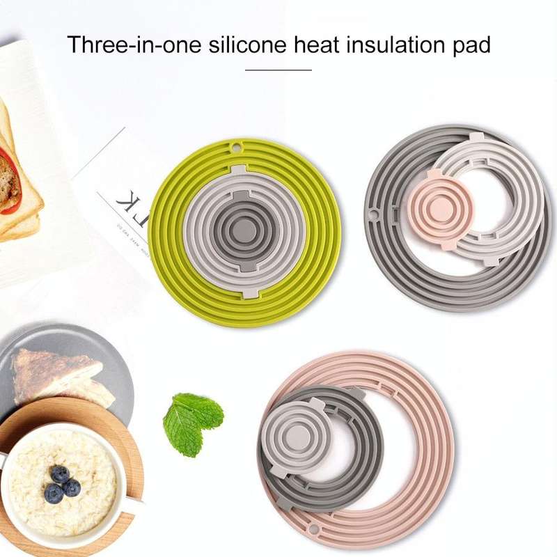 3 in 1 Round Silicone Heat Insulation Pad High Temperature Resistant Multifunctional Tableware Pa...