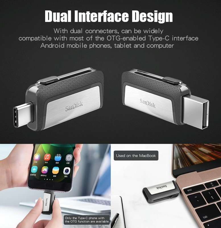 SanDisk SDDDC2 Type-C + USB 3.1 High Speed Mobile Phone OTG U Disk, Capacity: 32GB