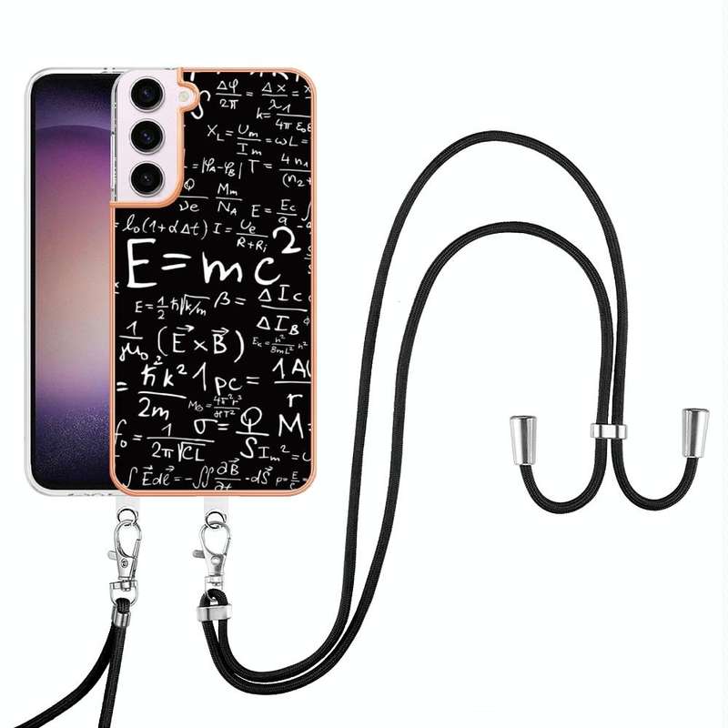 For Samsung Galaxy S22 5G Electroplating Dual-side IMD Phone Case with Lanyard(Equation)