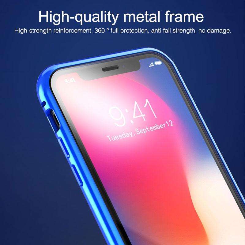 For iPhone XS Max Ultra Slim Double Sides Magnetic Adsorption Angular Frame Tempered Glass Magnet...