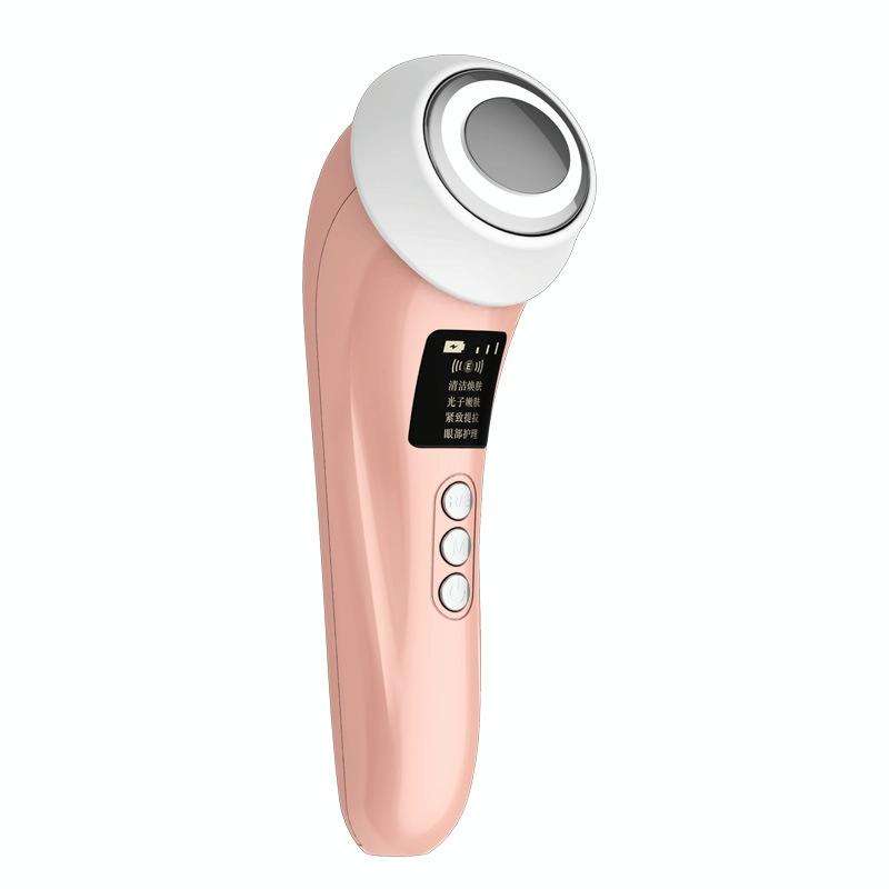 Facial Ultrasonic Iontophoresis Micro-Current Color Light Skin Rejuvenation Device(Girl Pink)
