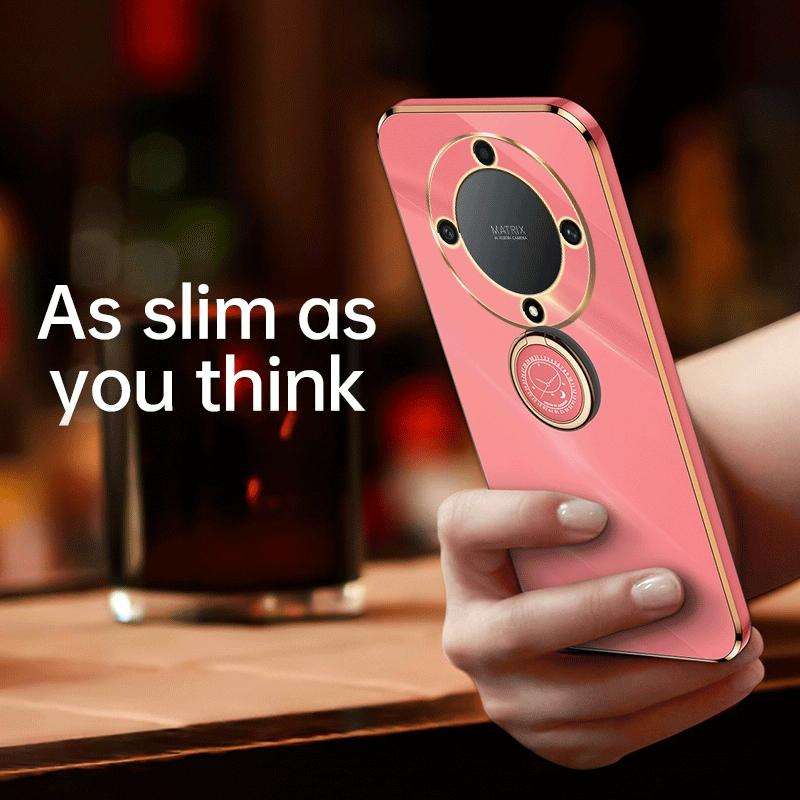 For Honor X9a 5G XINLI Straight Edge 6D Electroplate TPU Phone Case with Ring Holder(Cherry Purple)