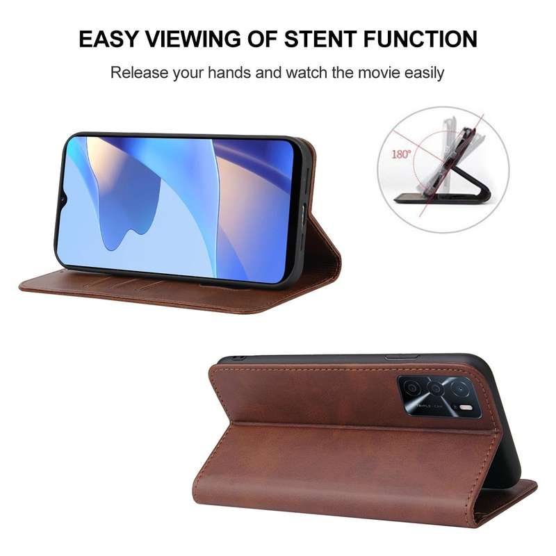 For OPPO A16s Magnetic Closure Leather Phone Case(Brown)